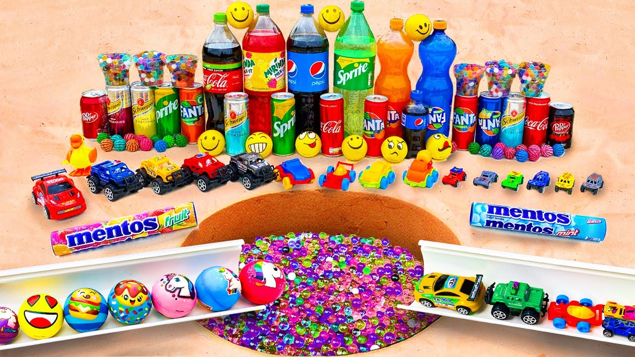 TOP 6 Marble Run Race: Racing Cars & Colorful Balls & Coca - Cola & Mentos in BIG Hole Underground
