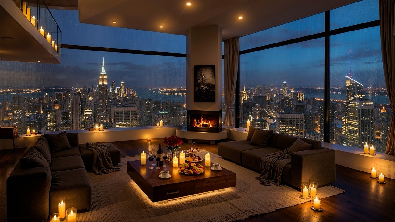 Elegant Night Jazz 🌃 Cozy Luxury Apartment with Soft Jazz Music & Rain Sounds for Deep Sleep