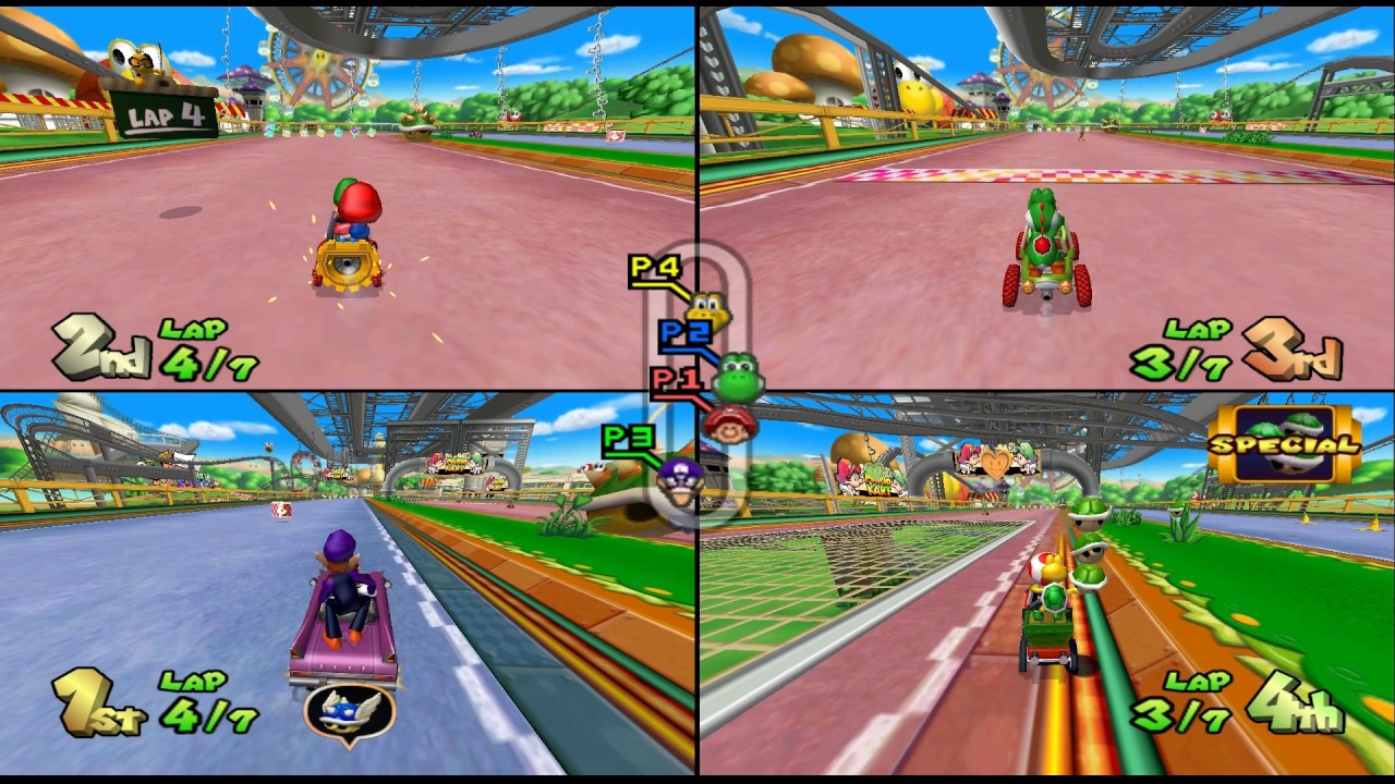 Mario Kart Double Dash!!: Baby Park 4 player Netplay race 60fps