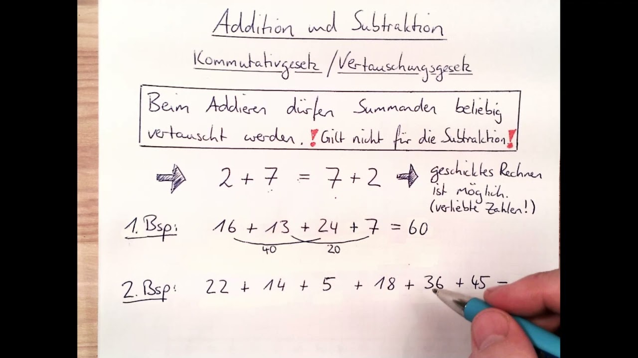 Klasse 5 - Addition und Subtraktion - Kommutativgesetz - Vertauschungsgesetz