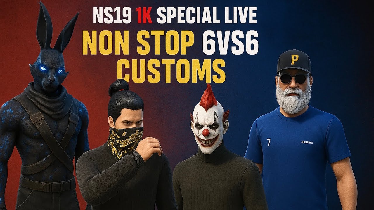 Free Fire Live Telugu | NS19 1K Special | Non Stop 6vs6 Customs | #NS19