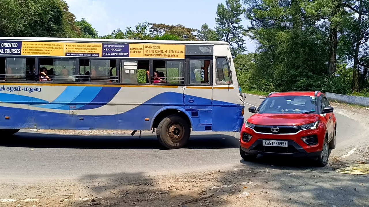 Govt Bus And Car Turning Munnar To Bodimettu Hills Road Driving