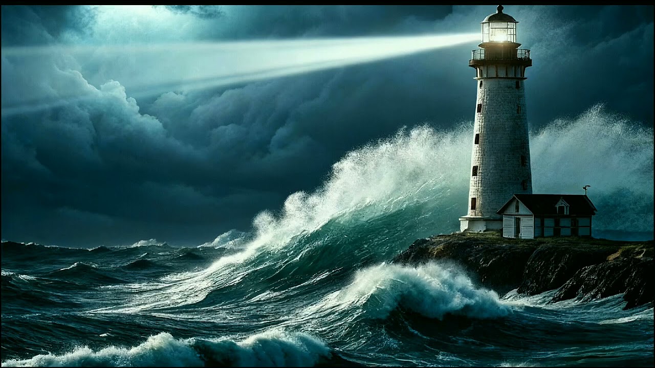 High Waves And Lighthouse TV Wallpaper Background Home Decor