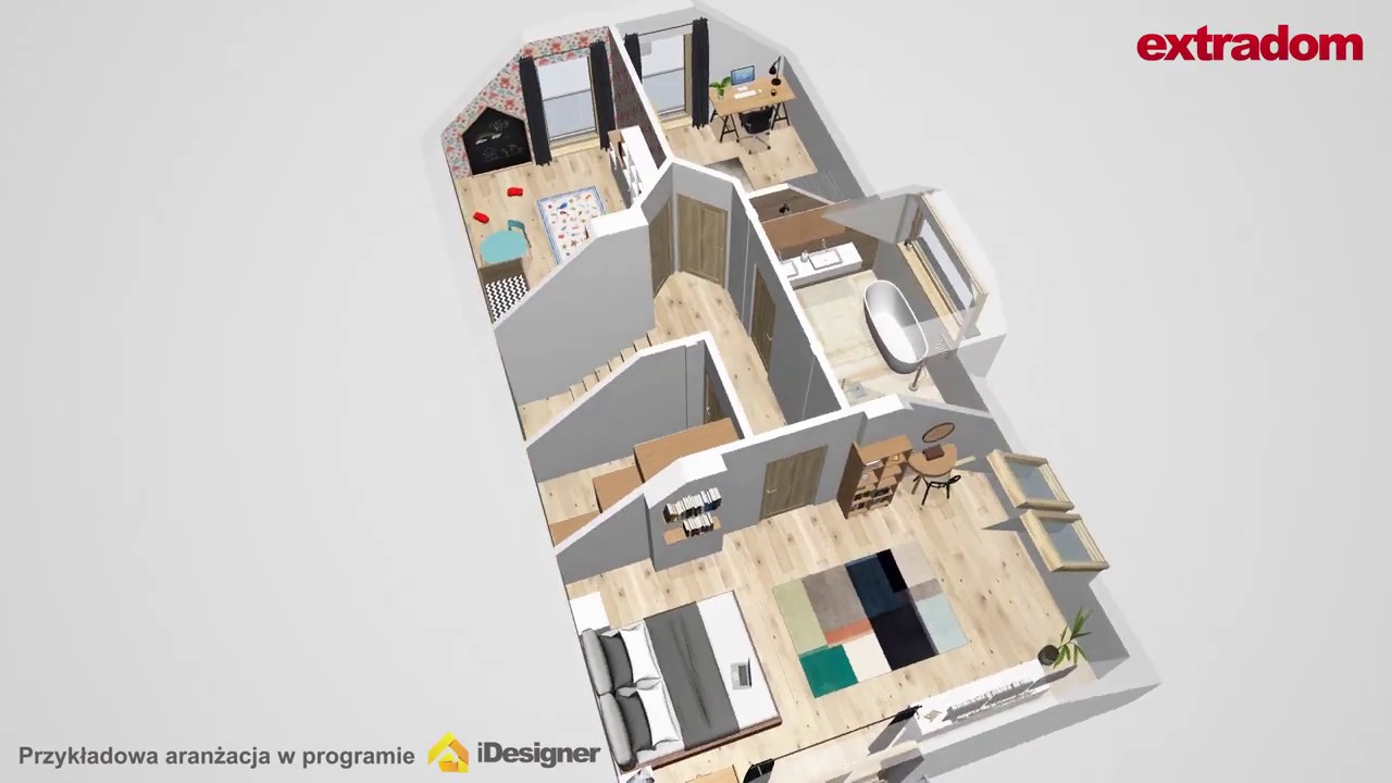 Projekt domu na wąską działkę - Dom przy Kolorowej KRK1007 - 100-150 m² - spacer 3D