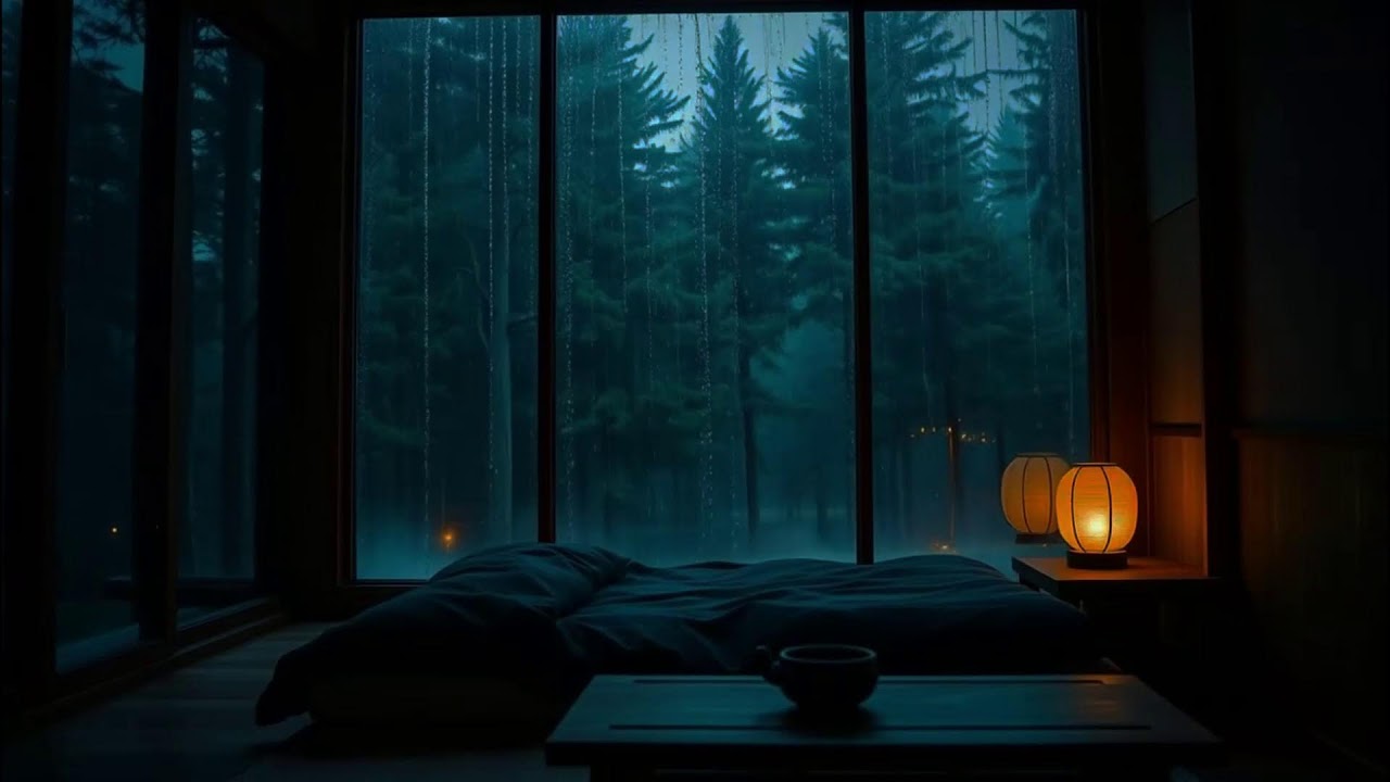 Dark Bedroom Rain Sounds 🌙 No Ads for Deep Sleep Focus Meditation Peaceful Night