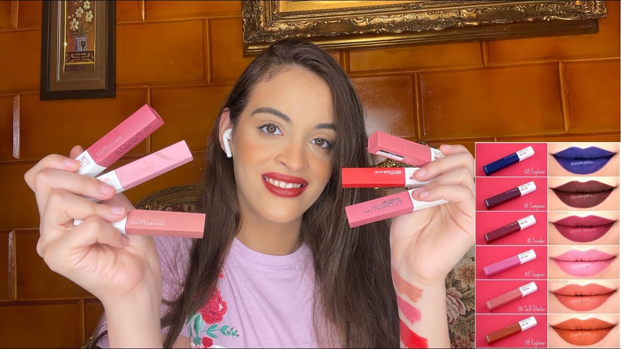 Maybelline superstay matte ink swatches/ تجربه افضل درجات روج سوبر ستاي من ميبلين