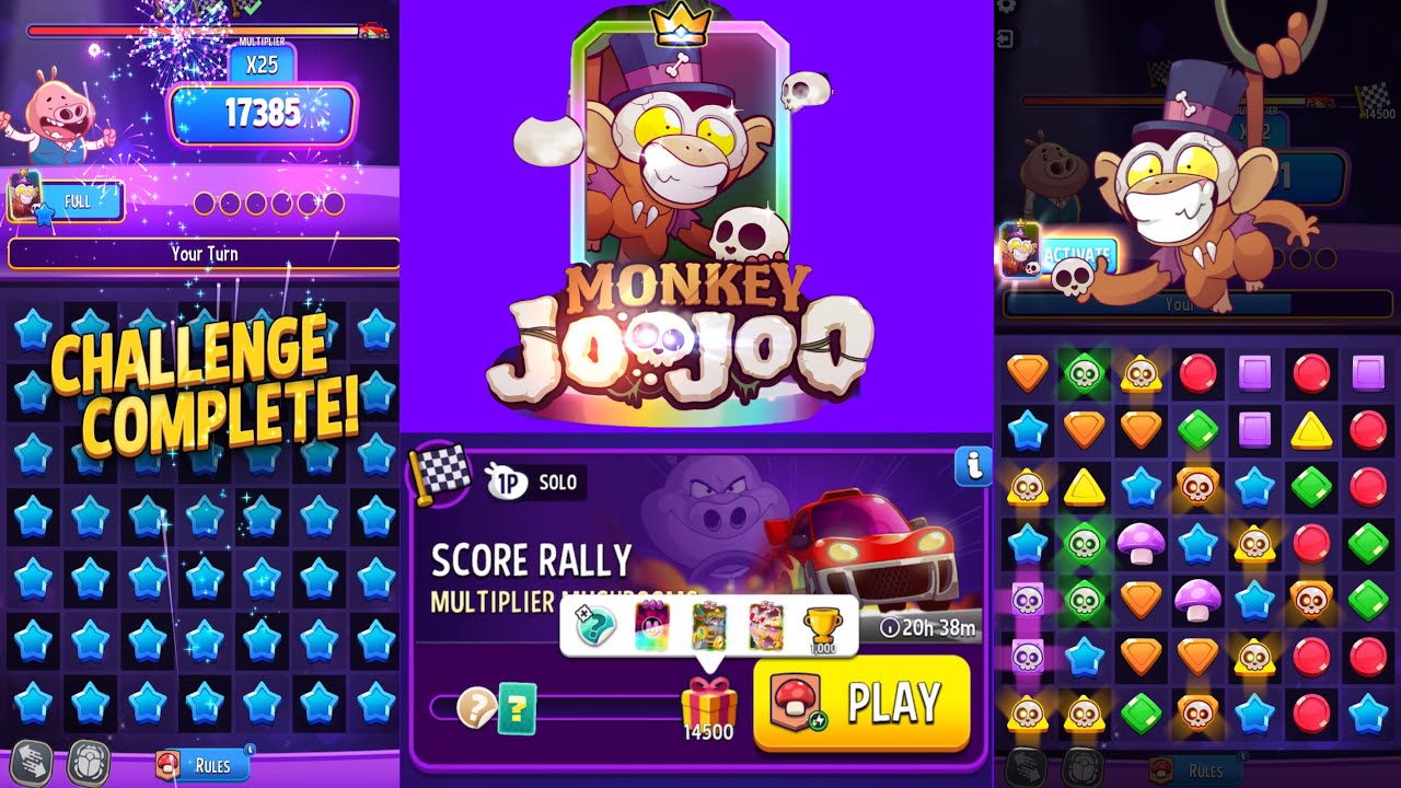 Solo challenge Score Rally Multiplayer Mushrooms 14,500 Complete with Monkey Joo Joo Free Boosters