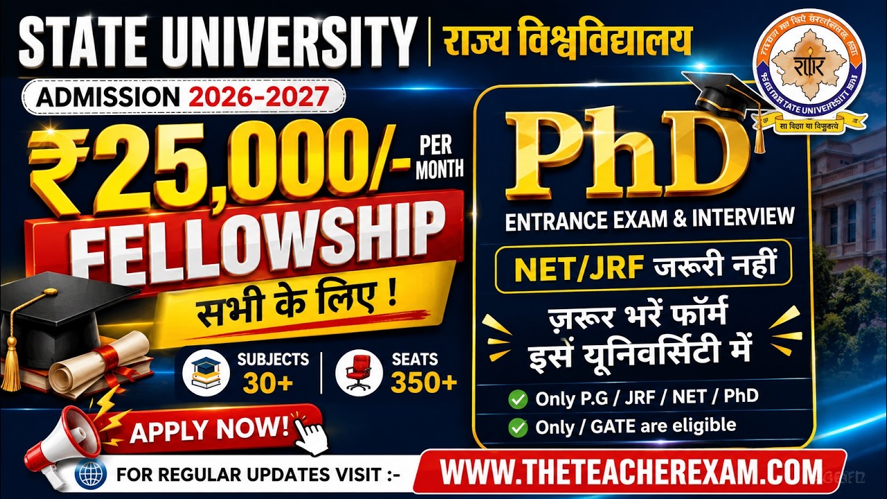 🔥 ₹25,000 प्रति माह Fellowship सभी को ? | 350+ Seats | NET/JRF जरूरी नहीं | PhD Admission 2026 #phd