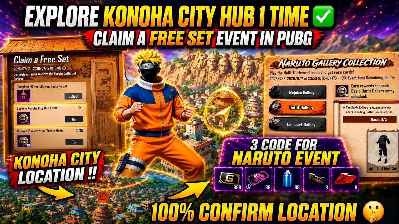 😍EXPLORE KONOHA CITY HUB 1 TIME PUBG MOBILE COMPLETED ✅