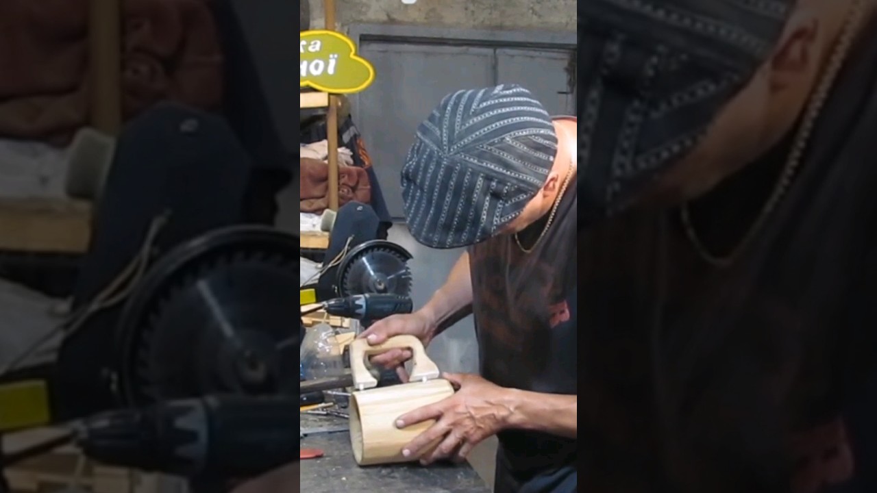 Cherry beer mug DIY. Setting the wooden mug handle...