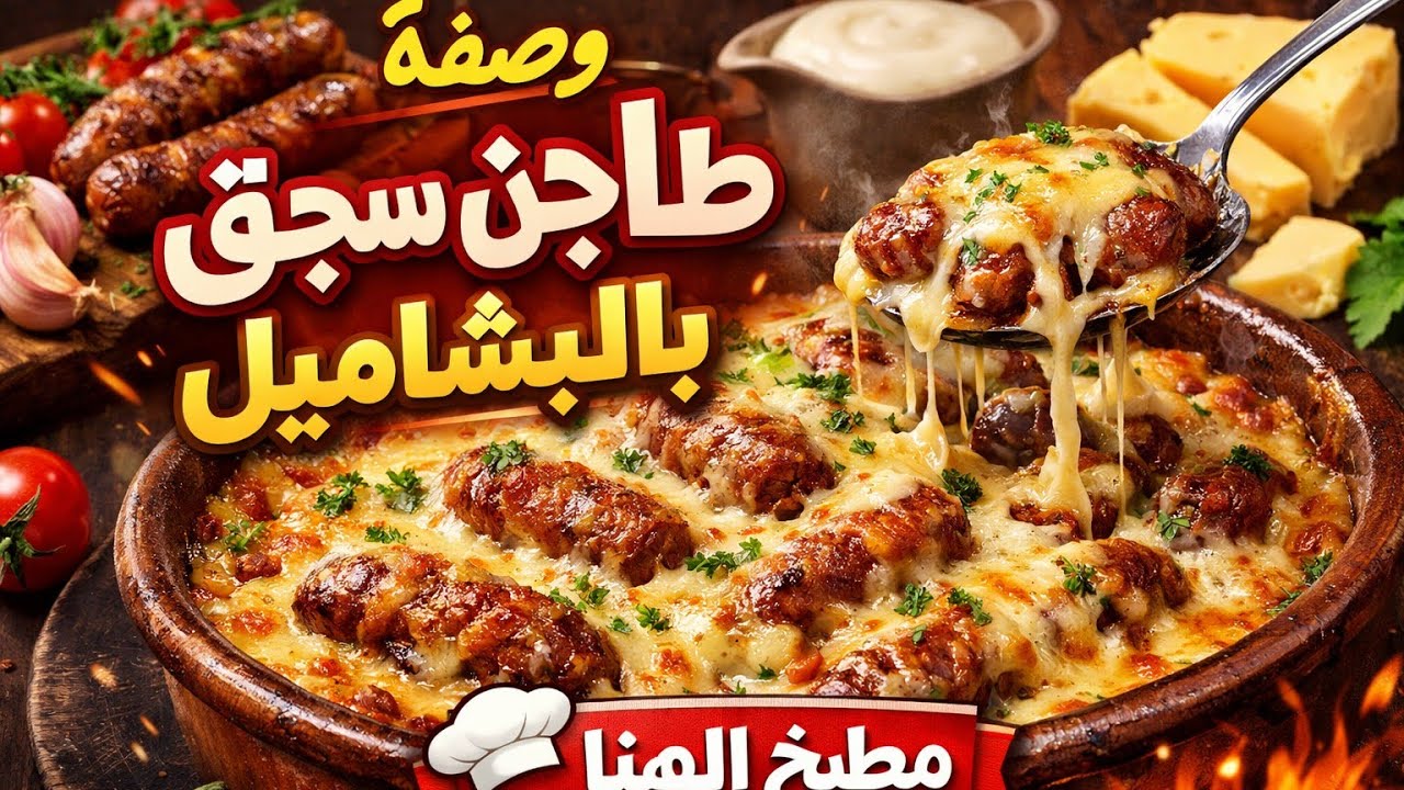 وصفة طاجن سجق بالبشاميل قناة مطبخ الهنا