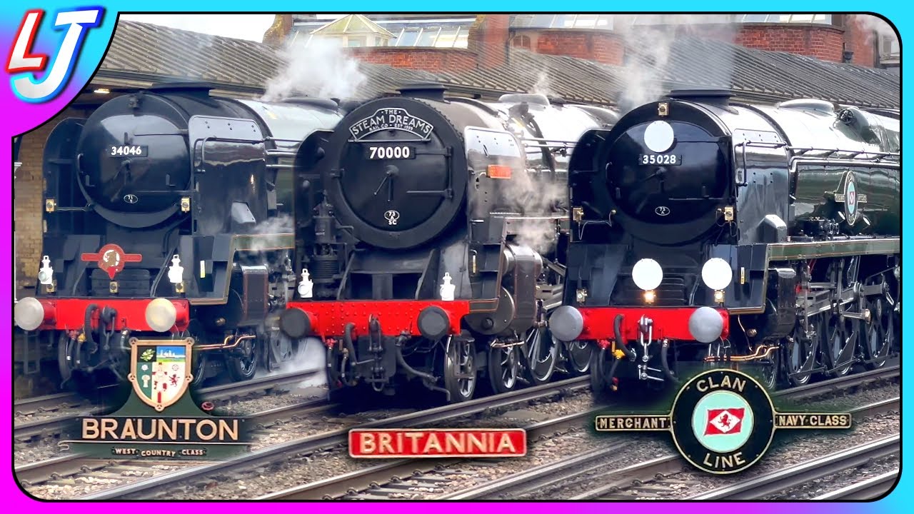 3 Railtours at Eastleigh - Clan Line, Britannia & Braunton