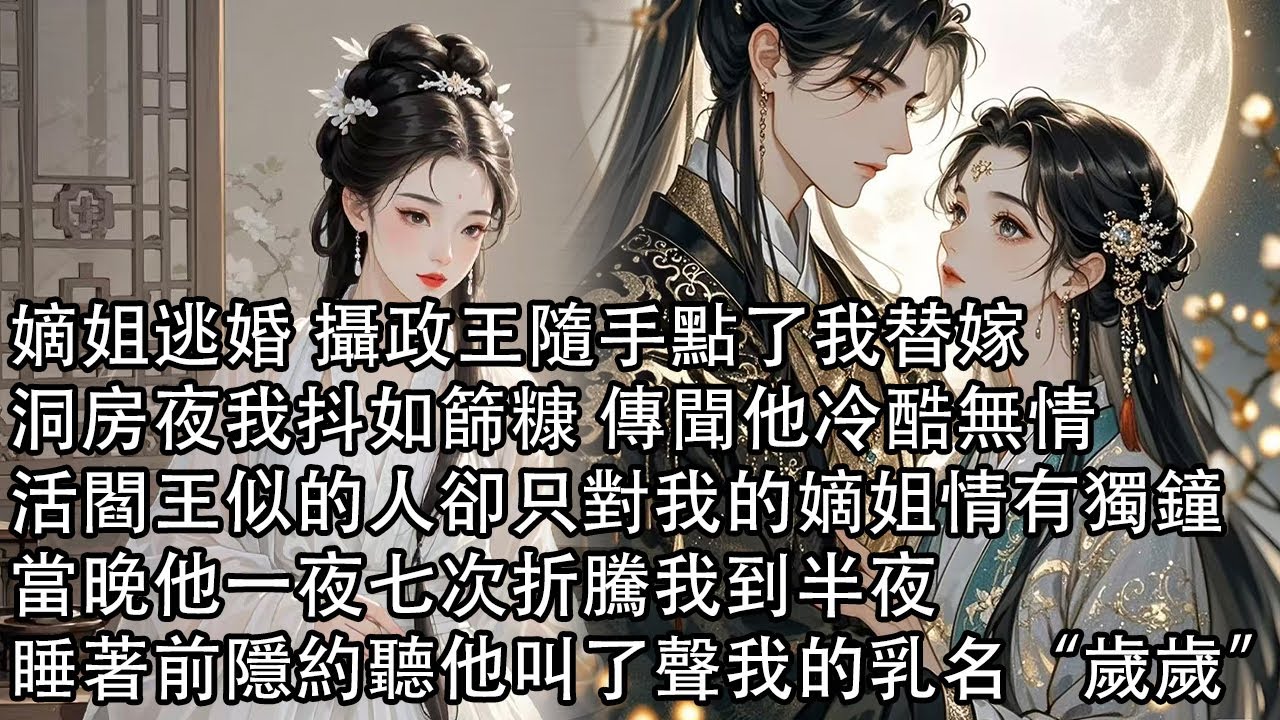 【一口氣看完】嫡姐逃婚 攝政王隨手點了我替嫁，洞房夜我抖如篩糠 傳聞他冷酷無情，活閻王似的人卻只對我的嫡姐情有獨鐘，當晚他一夜七次折騰我到半夜，睡著前隱約聽他叫了聲我的乳名“歲歲”