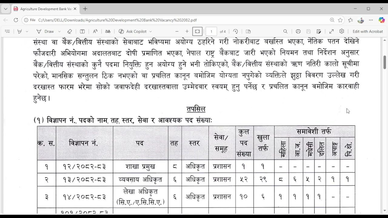 VACANCY AGRICULTURE DEVELOPMENT BANK NEW 2082 FY:2082/083