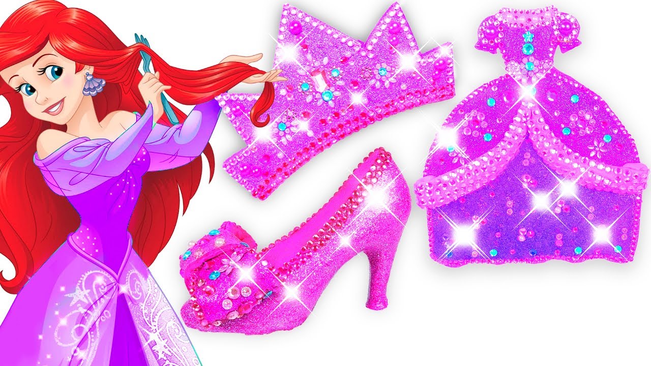 Play Doh Making Colorful Sparkle Disney Princess Ariel Dress High Heels Crown Castle Toys