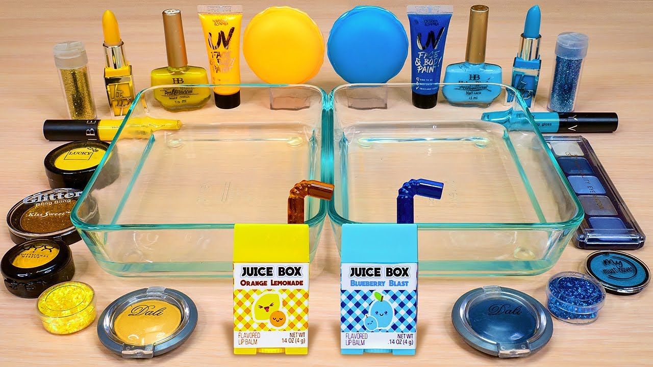 Yellow vs Blue - Mixing Makeup into Slime! Satisfying Video