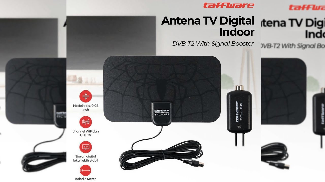 Taffware Antena TV Digital DVB-T2 25dB Spider Pattern Signal Booster - 7RNA0GBK