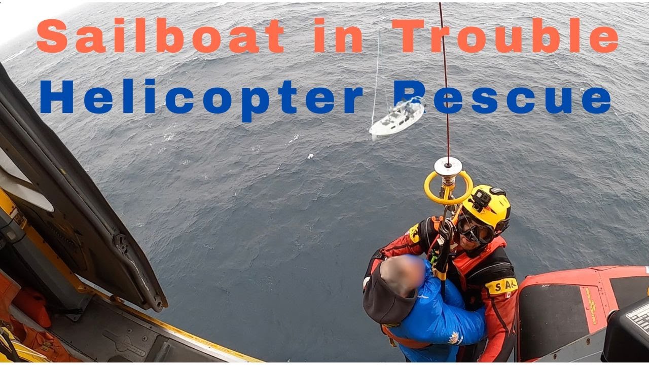 Helicopter rescue of sailboat occupant in the Labrador Sea.