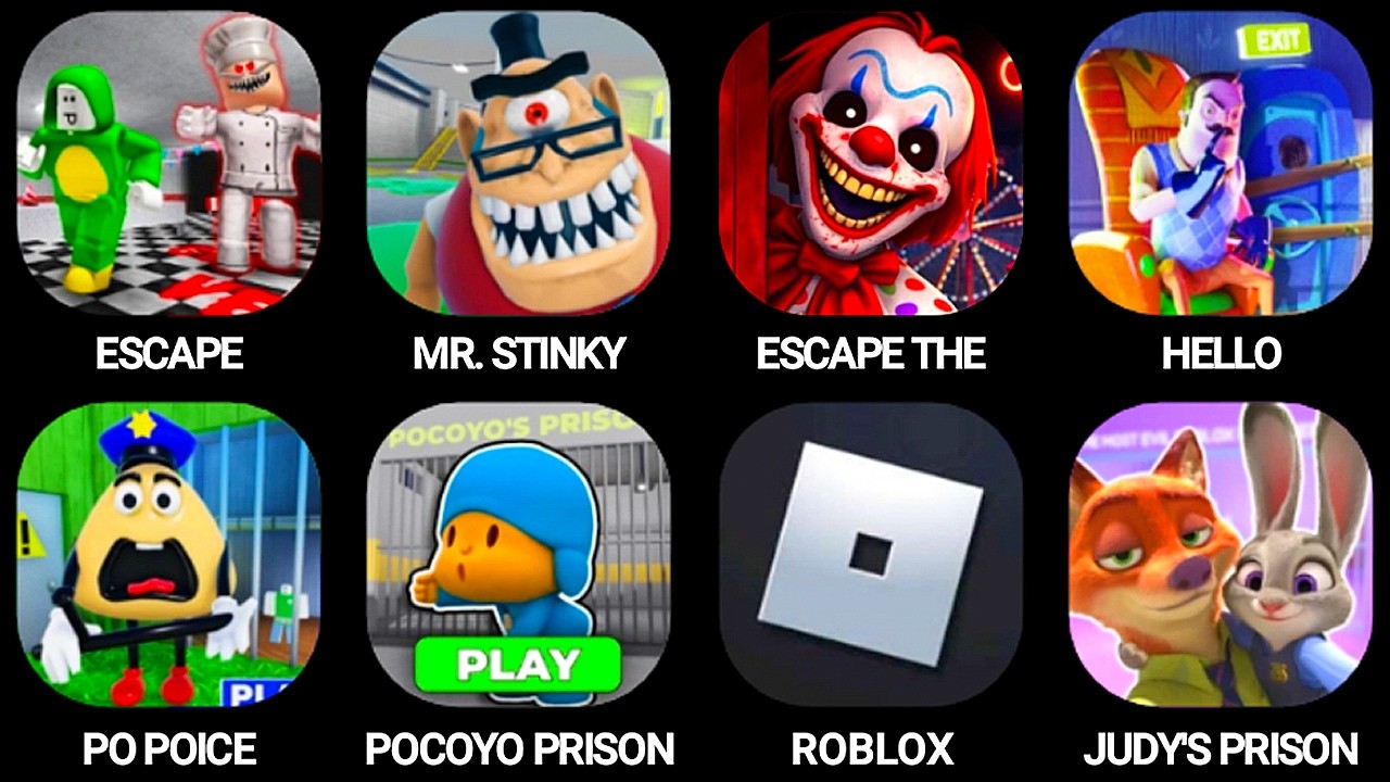 Roblox: Hello Neighbor Act2, Escape Pizzeria Obby, Judy's Prison Run Obby, Escape The Carnival,...