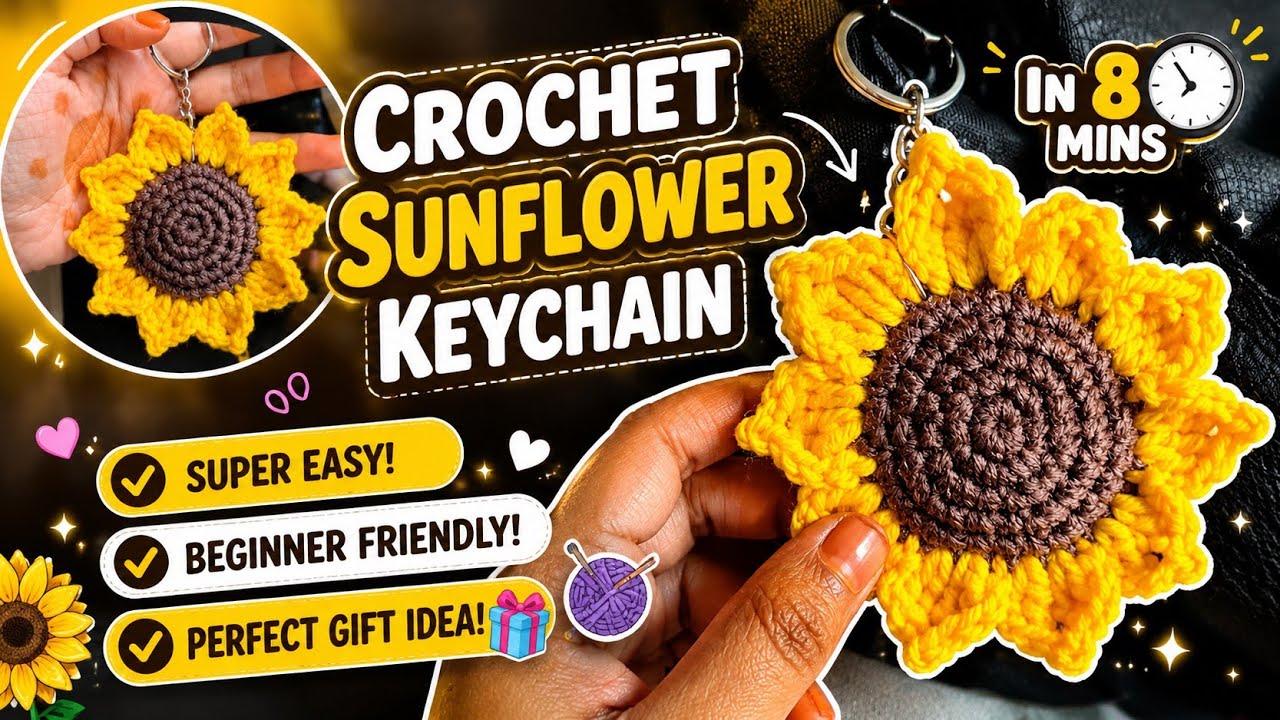Crochet sunflower keychain tutorial for beginners | How to crochet sunflower keychain 