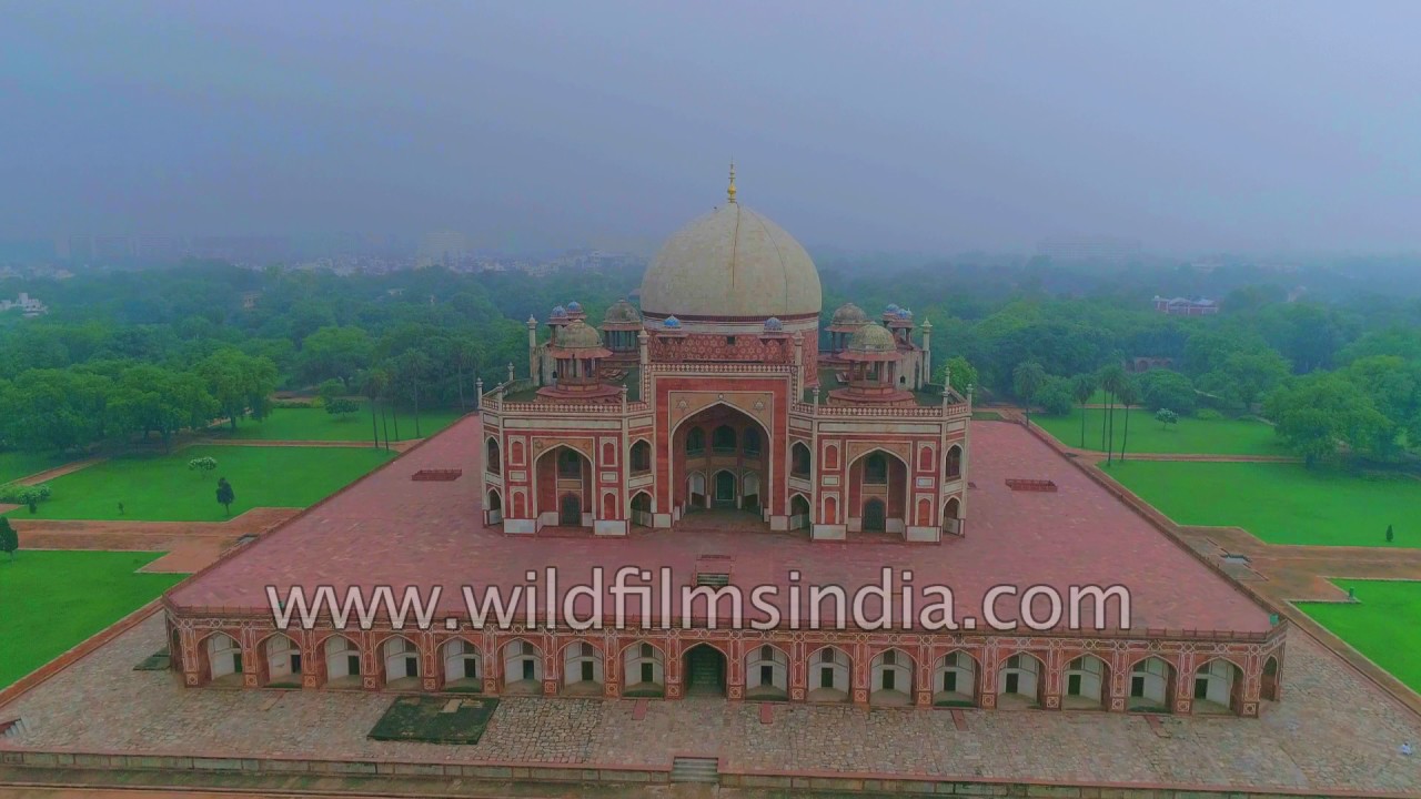 Aerial journey of Delhi: Humayun's tomb and Hazrat Nizamuddin railway station - 4k