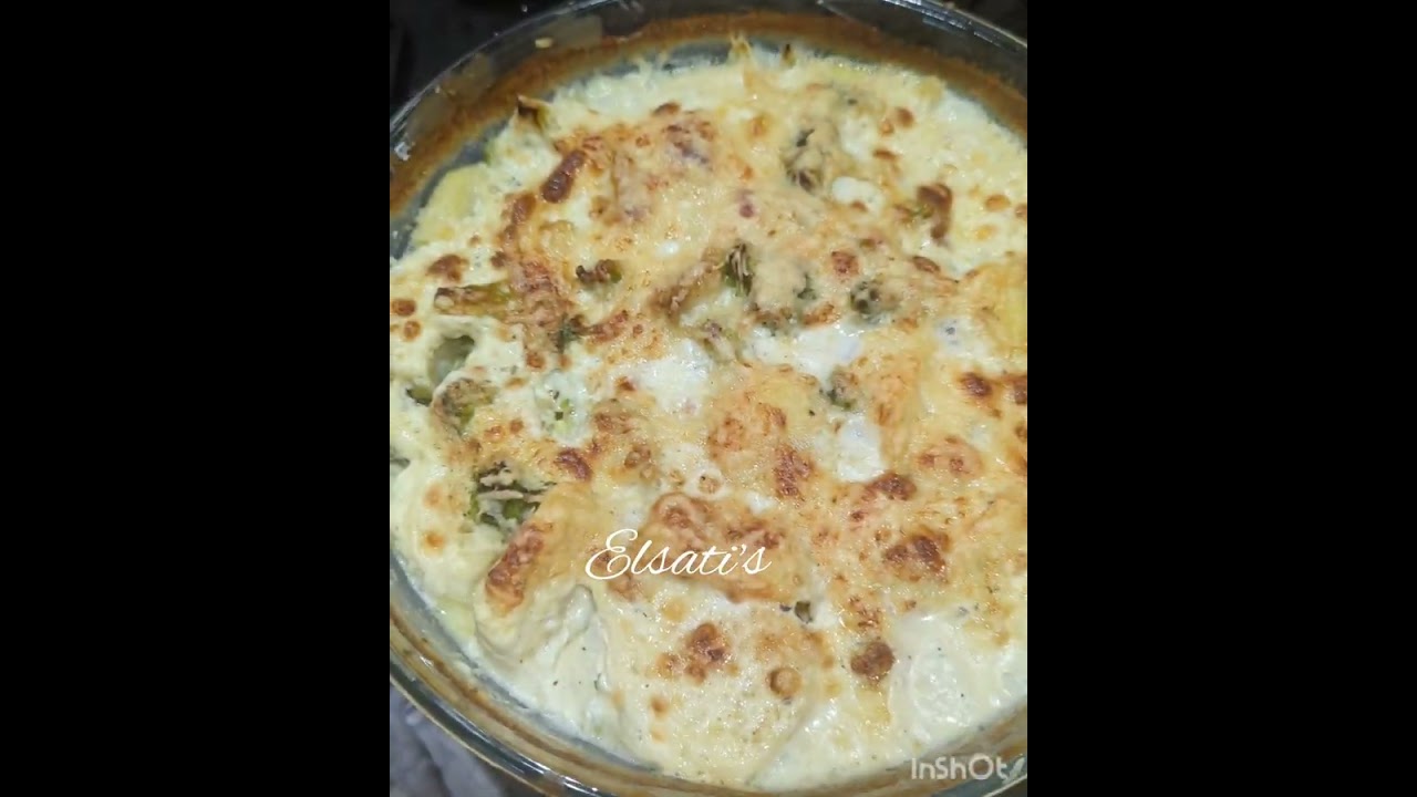 Gratin de brocolis, pommes de terre et poisson frit
