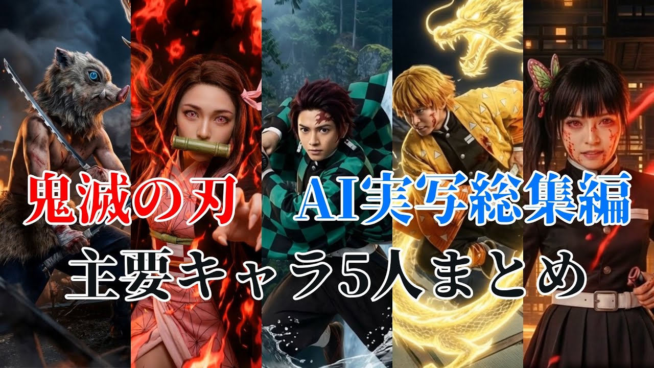 AI実写総集編 主要キャラ5人まとめ #anime #鬼滅の刃 #demonslayer #ai