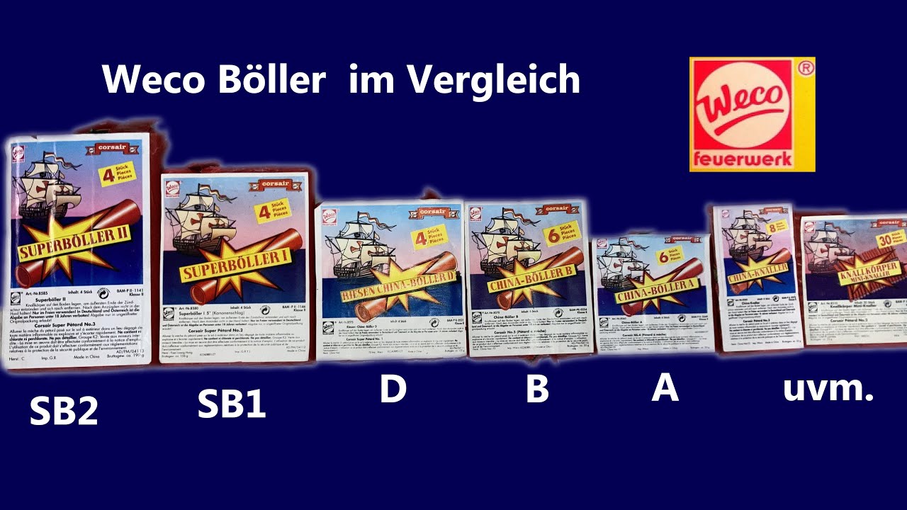 ältere Weco Böller im Vergleich von Miniknaller bis Super Böller 2 // Raritäten Böller