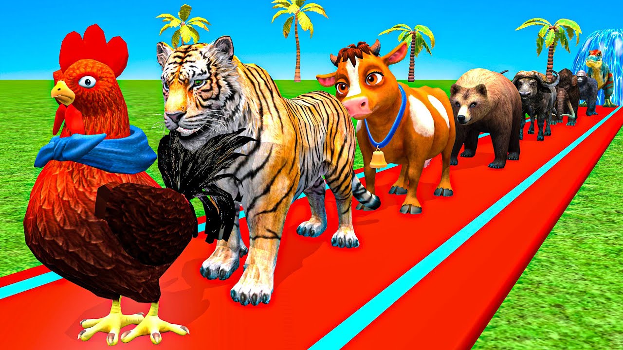 Best Long Slide Game with Cow Elephant Gorilla Hippopotamus Tiger 3d Animal Game Funny 3d Animals
