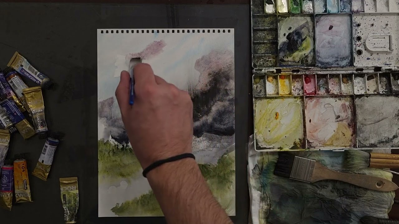 Stormlight Over Quiet Stream | Watercolor Abstract Landscape Painting #402