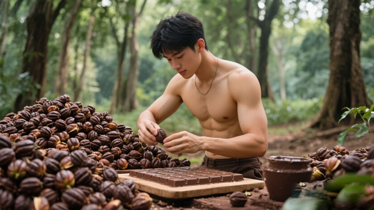A Chinese man spends a week making chocolate from cocoa beans!#food #cooking