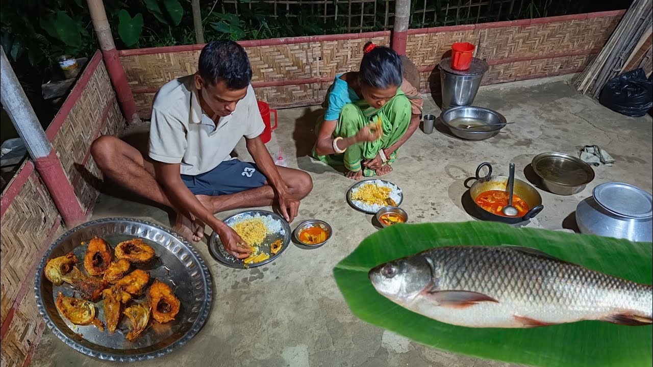 Late Night Fish Curry। ROHU FISH Recipe With Radish Cooking In Village। By Our Mother And Son
