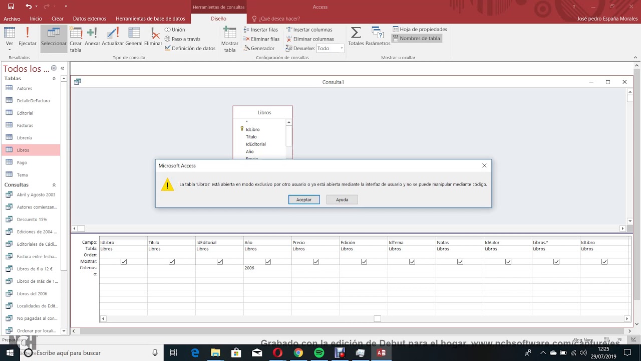 especificar criterios en las consultas ACCESS 2016