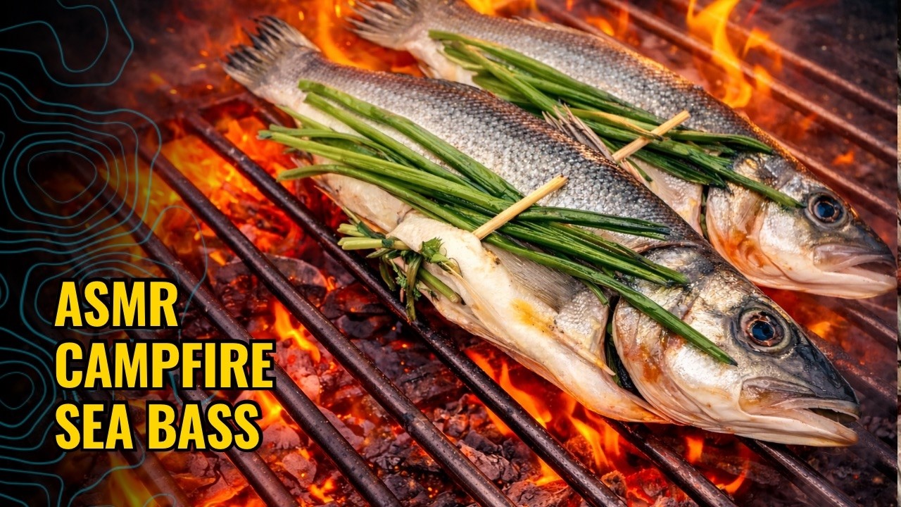 ASMR Campfire Grilled Sea Bass