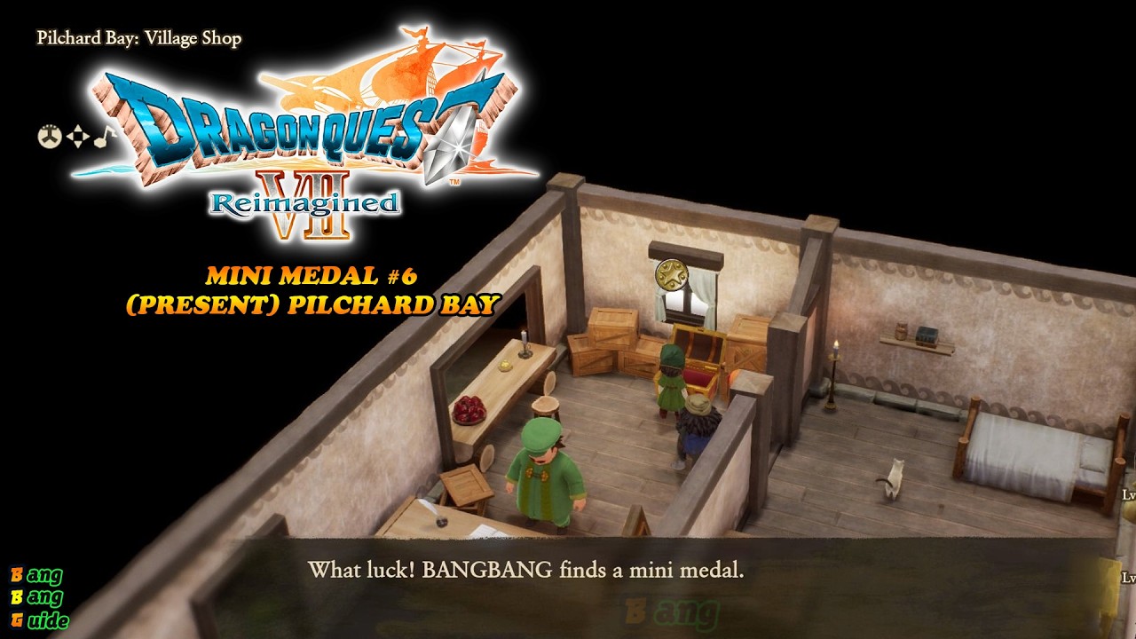 DRAGON QUEST VII REIMAGINED GUIDE MINI MEDAL #6 LOCATION (PRESENT) PILCHARD BAY