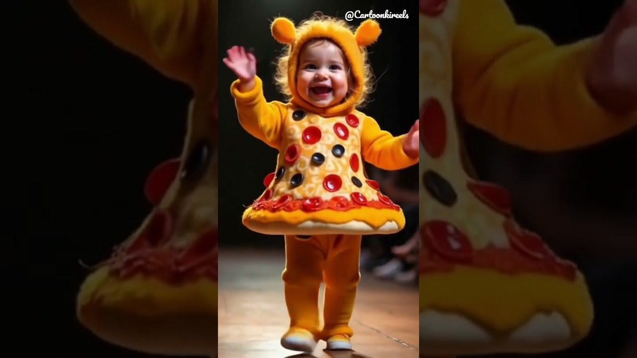 Cute pizza boy fashion show!#baby #pizzaboy#cartoonkiduniya #fashionshow#ai #cartoondikhao