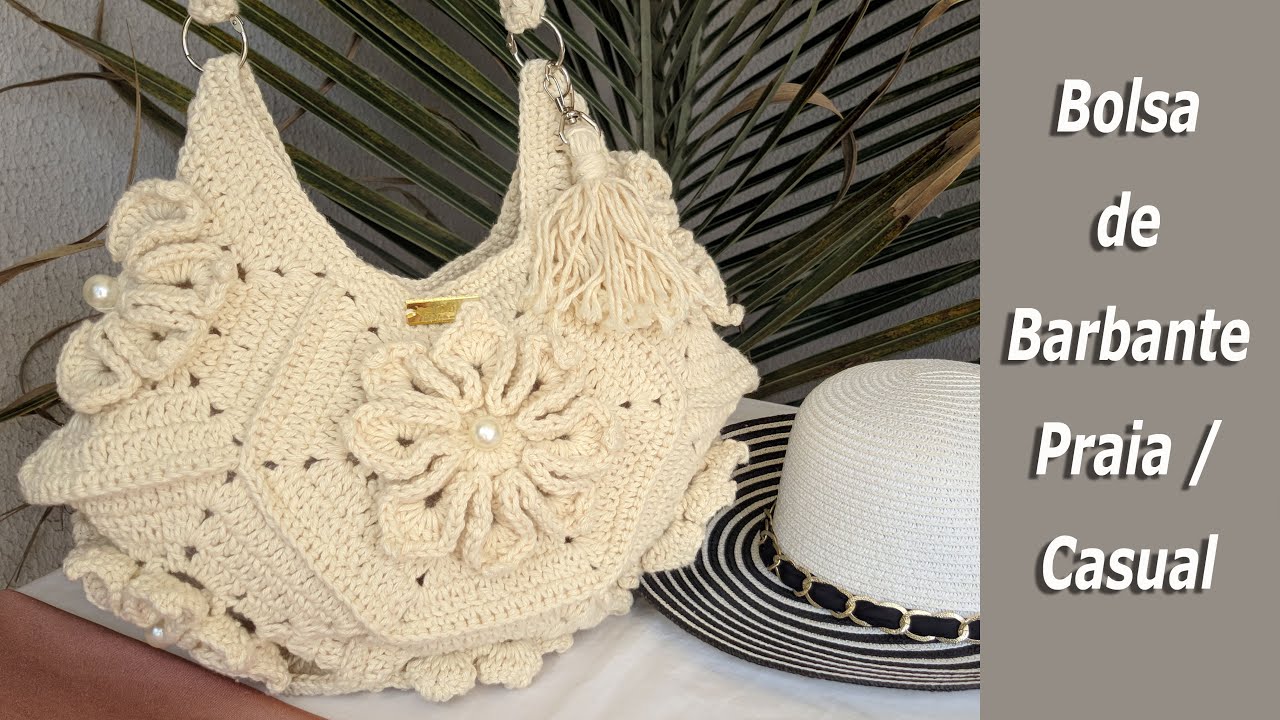 Passo a passo f&aacute;cil r&aacute;pida Bolsa de Barbante Hex&aacute;gono em Flores de croch&ecirc; - Bolsa de Praia / Casual
