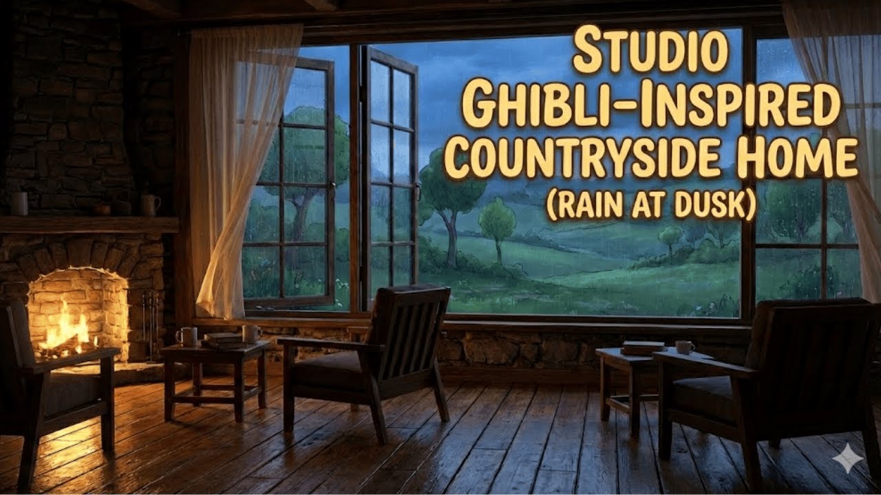 Cozy Cottage Rain Sounds (Ghibli Style) - Relaxing Dusk Atmosphere for Focus