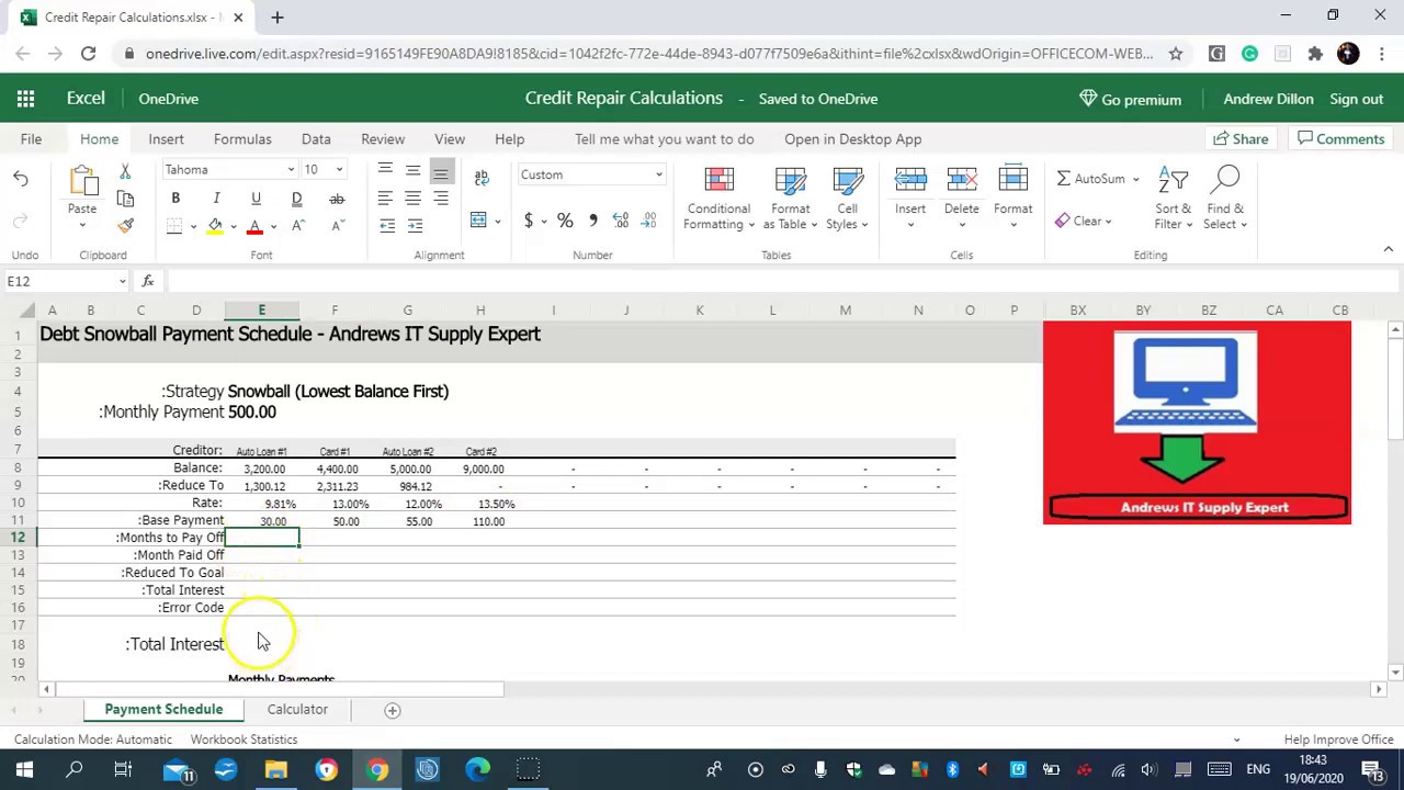 Credit Repair Calculations Excel 2020