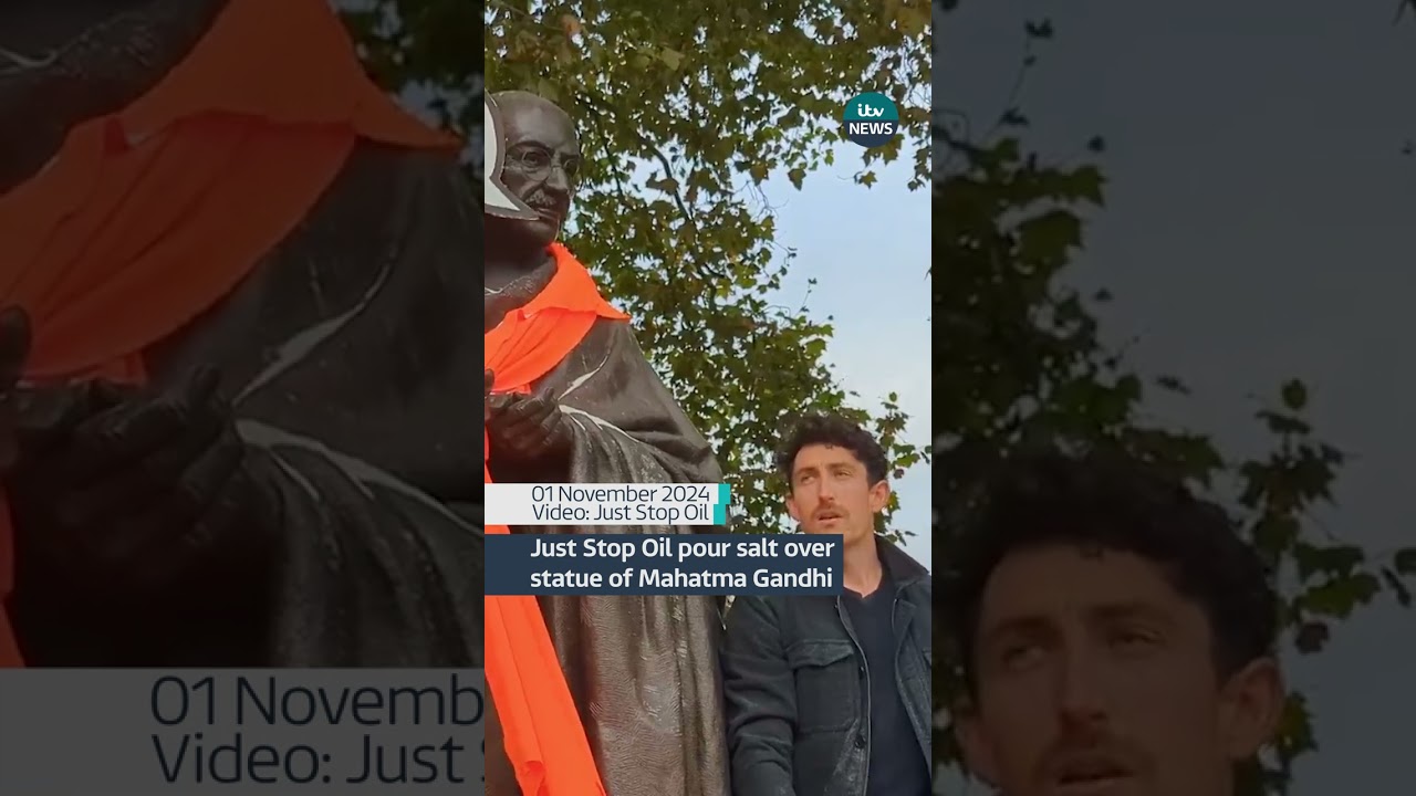 Just Stop Oil poured salt over a statue of Mahatma Gandhi in London #itvnews #shorts