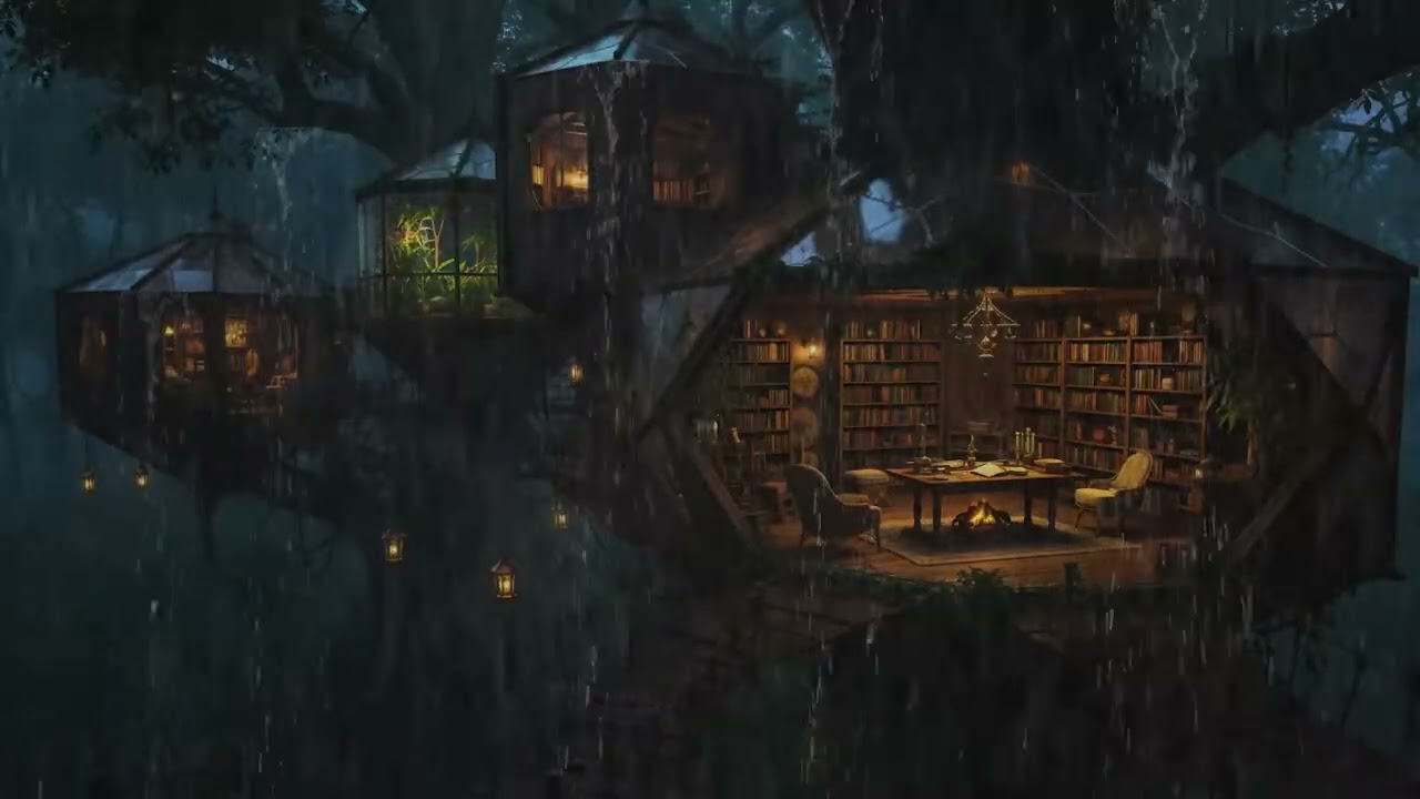 Rainy Night in a Forest Cabin | Heavy Rain and Thunderstorm Ambience for Sleep