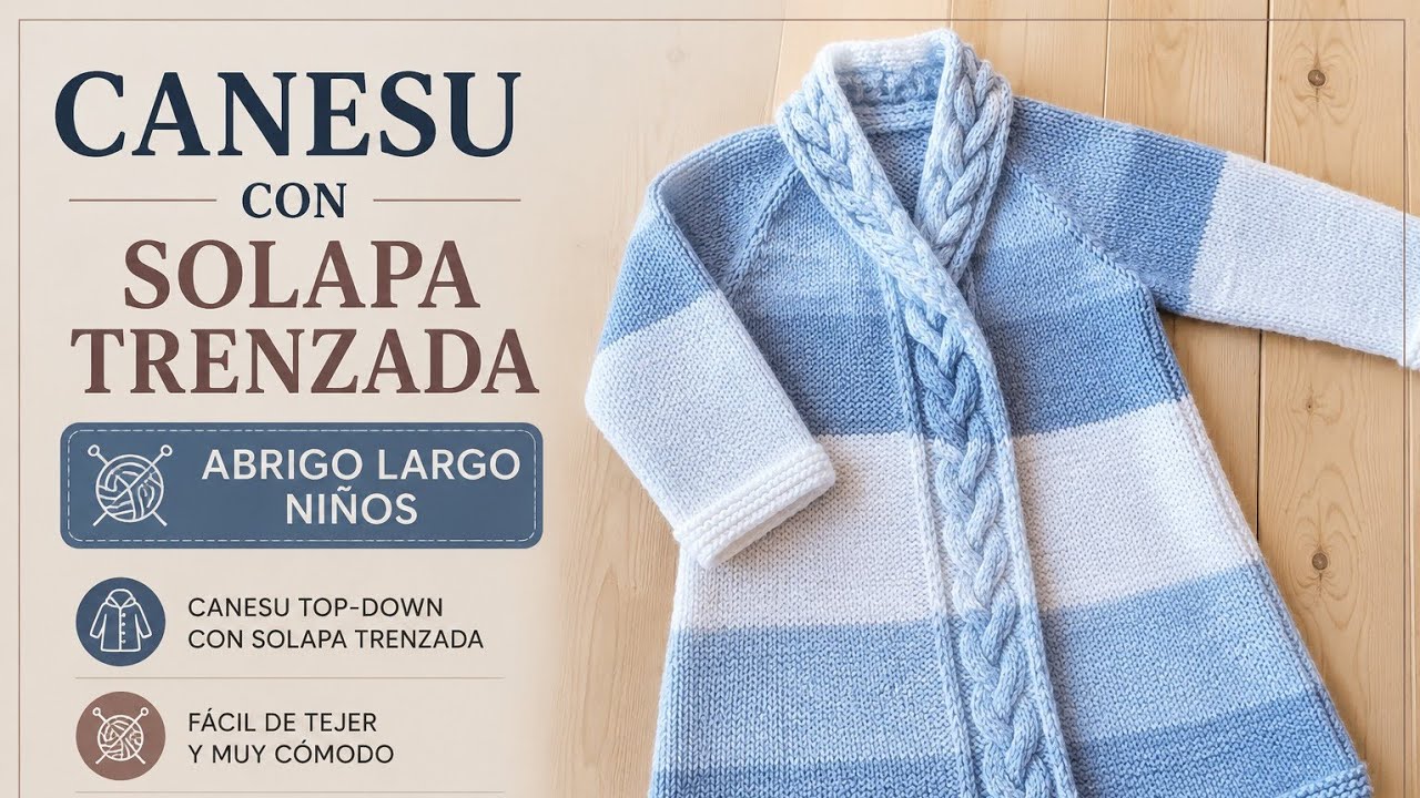 Cárdigan Top-down con cuello y solapa trenzada a dos Agujas/ Parte#1