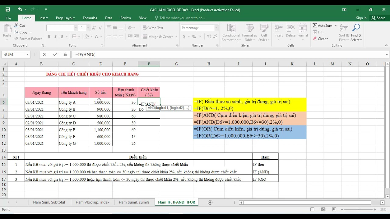 C&aacute;c h&agrave;m Excel kế to&aacute;n hay d&ugrave;ng: H&agrave;m IF, IF lồng nhau | Học kế to&aacute;n Online