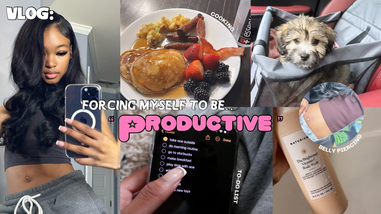 VLOG: forcing myself to be PRODUCTIVE ღ⍣| waking up @6am, belly piercing, cooking, dog mom