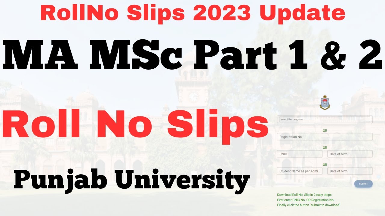 MA MSc Roll No Slips 2023 Punjab University