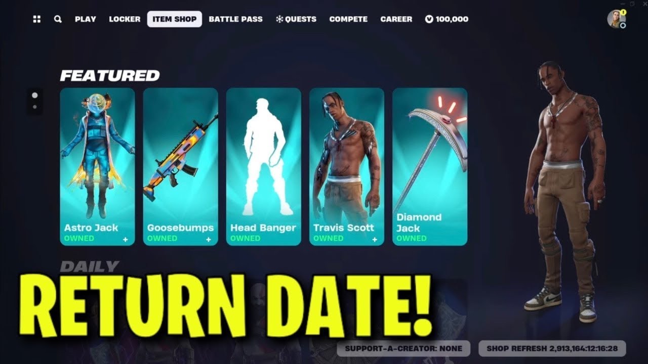 TRAVIS SCOTT RETURN DATE in FORTNITE?! (When Will Travis Scott RETURN to Item Shop 2026?)
