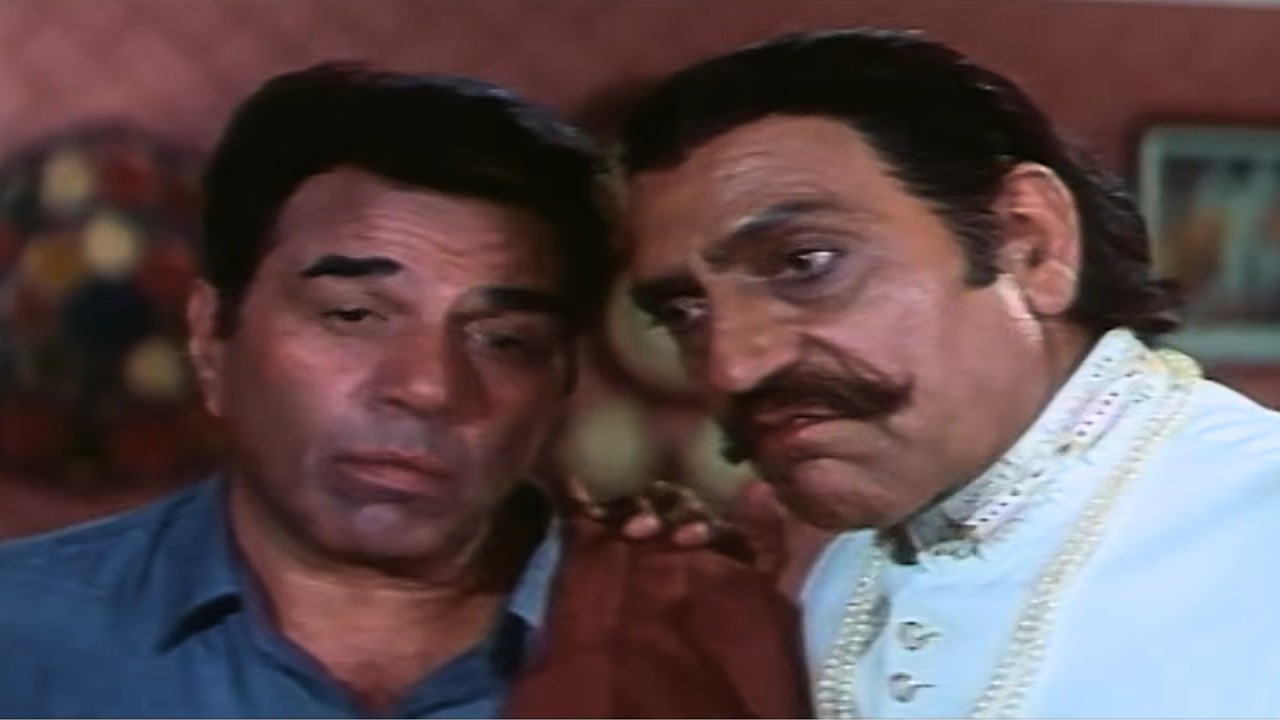 ज़िन्दगी बोहोत छोटी हैं इस महफ़िल में जाम से मज़ा लिया जाये - धर्मेंद्र, अमरीश पूरी - कुंदन सीन