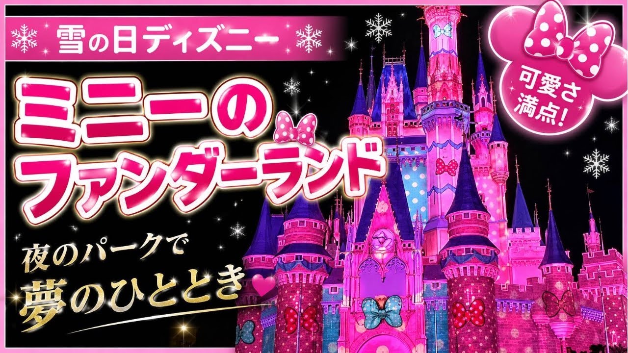 【雪の日ディズニー】ミニーのファンダーランド｜夜のシンデレラ城プロジェクションマッピング（2026.02.07）