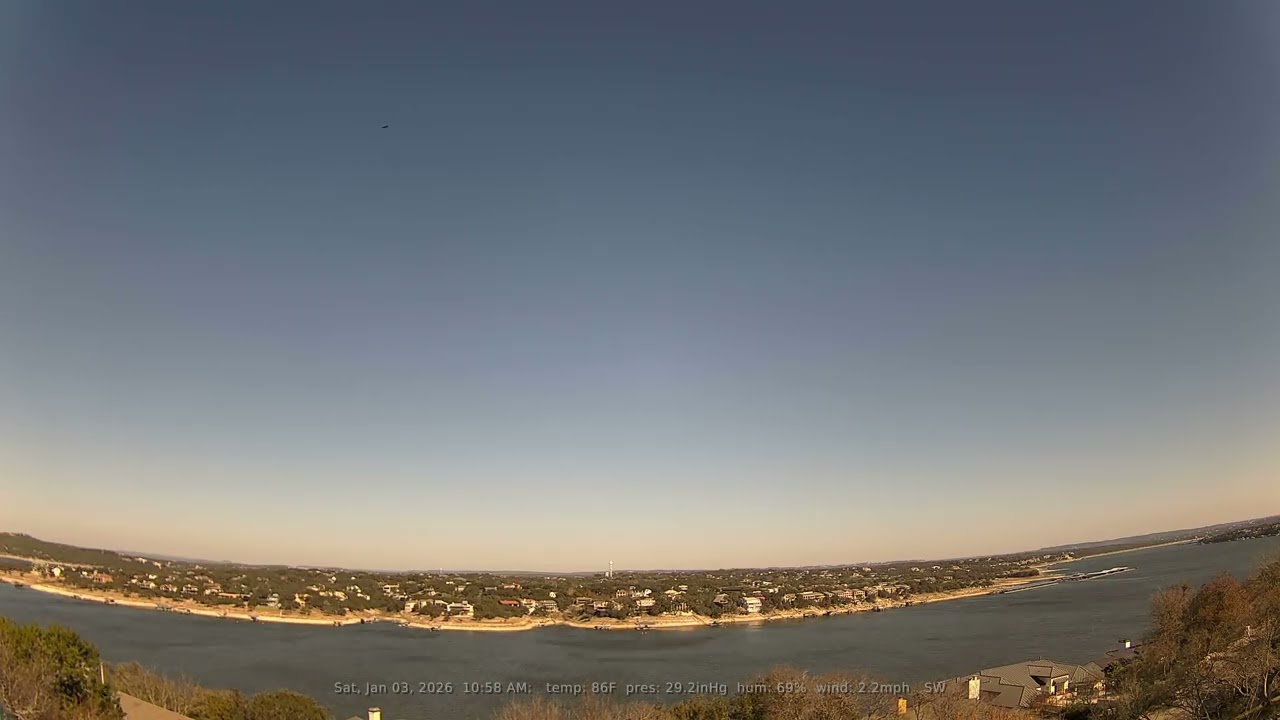 01/03/2026: Lake Travis, Texas (Austin, TX): 4K, 60fps Daily Weather & Boat Traffic Timelapse Video