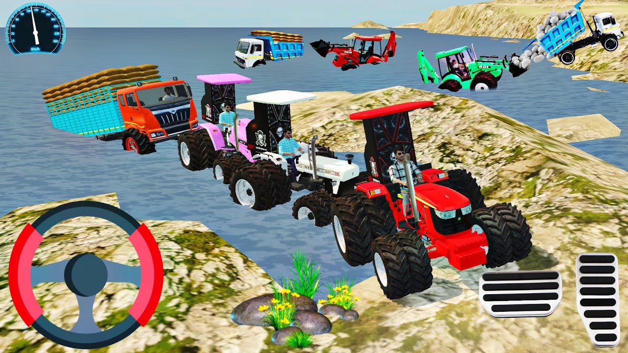Indian Truck stuck in sea and three Tractors rescue the truck from sea #truck #johndeere 